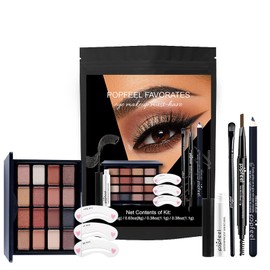 Dynaeuty All-in-One Makeup Kit, Travel Cosmetics Set with Eyeshadow, Mascara, Eyeliner, Eyebrow Stencil, Brushes