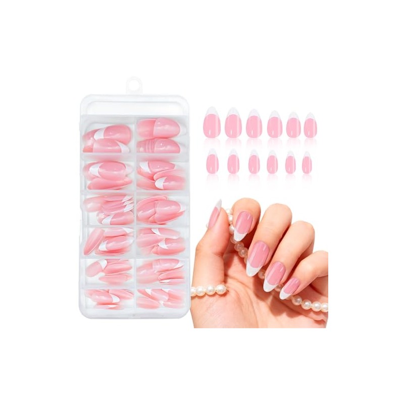 120 Uñas Postizas Francesas Cuadradas, Rosa Nude, 12 Tamaños