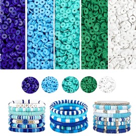 4000 Pcs Blue Series Clay Beads Bracelet Making Kit, 6mm Polymer Spacer Flat Heishi Beads for Jewelry Necklace Earring Making (Blue)