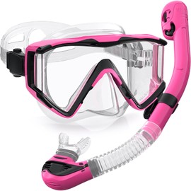Zeligerstar Adult Snorkeling Set, Improved Diving Mask and Snorkel, Dry Top Snorkel Mask Set, Professional Adult Snorkeling Gear for Swimming Diving Scuba (Transparent) Rose
