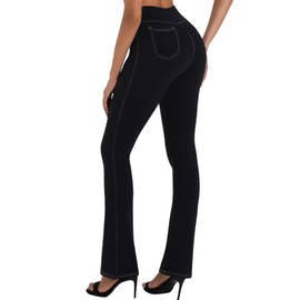 Sunzel Sustainable Flare Leggings for Women, Mini Bell Bottom Flared Yoga Pants with Denim Look, High Waisted Tummy Control 30" Black Small