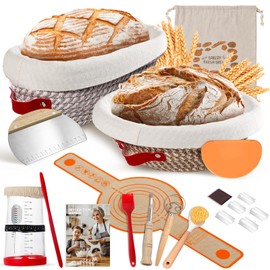 FJZZ Sourdough Starter Kit for Beginners – Complete Set with 2pcs Banneton Bread Proofing Baskets, Sourdough Starter Jar, All Needed Sourdough Bread Baking Supplies, Perfect Gifts for Bakers Wife Mom