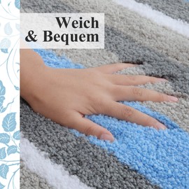 Homaxy Non-Slip Bathroom Rug Soft High-Pile Microfibre Bath Mat Absorbent Bath Rugs Washable Bath Mat – 50 x 80 cm, Blue/Grey