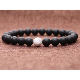 COAI Long Distance Relationship Onyx and Rose Quartz Kyanite Gemstone Matching Set Stones Bracelets