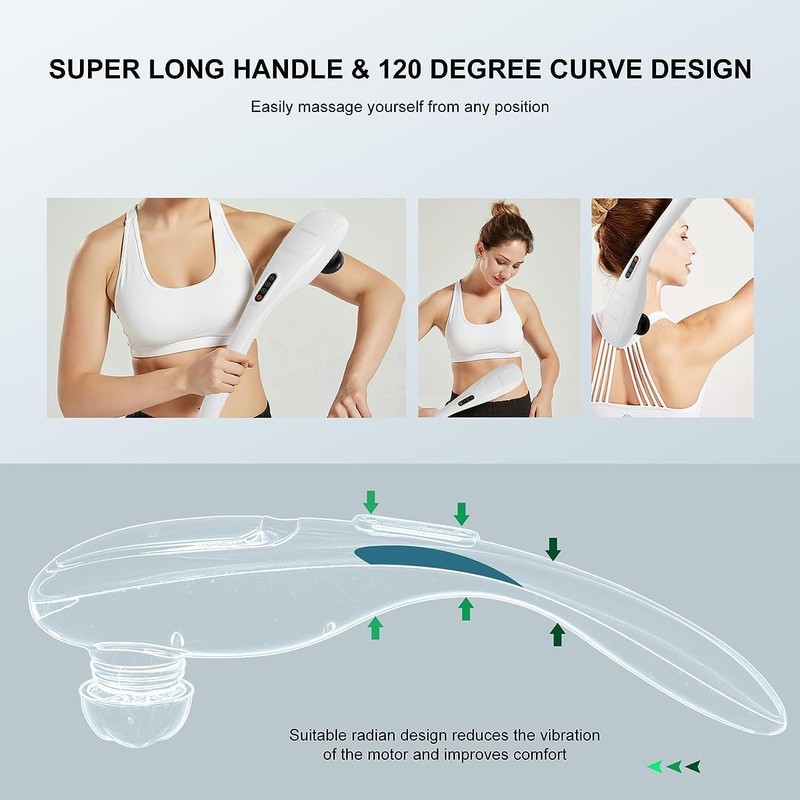 MEGAWISE Cordless Handheld Back Massager w/Rechargeable 3200mAh Battery, 5 Speed