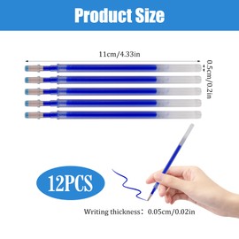 12-Pack Erasable Pen Refills Compatible with Pilot Frixion Gel Pens 0.5mm Blue Ink Refills with Stainless Steel Tip, Smooth Writing, Thermosensitive Ink, Ideal for Note-Taking, Office & School