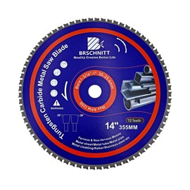 BRSCHNITT 14" 72T Metal Cutting Circular Saw Blade - Tungsten Carbide Tipped TCT Saw Blades for Steel, Stainless Steel, Nickel, Titanium, Ferrous Metals, Steel Pipe（Arbor:1-3/16"/1"）