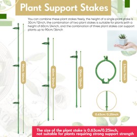 meekoo 30 Pcs Adjustable Garden Plant Support Stakes Single Stem Plant Cage Support Rings with Clips and Connect Pipe for Orchid Rose Tomato, 12 Inch (Green)