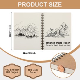 PerKoop 4 Pcs 8.5"x11" Spiral Bound Sketch Pad A4 Large 100 Sheets Sketch Book Pads 60lbs(100gsm) Sketching Drawing Pad Artist Sketch Pad Drawing Paper Art Sketchbook for Kids Adults Graphite Charcoal