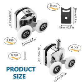 8 Pieces Shower Door Rollers, Aluminium Alloy Shower Door Wheels, 23 MM * 35 MM Shower Wheels, Shower Door Rollers for Curved Doors, Waterproof and Silent Shower Rollers
