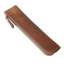 Cat Sennin Pencil Case, Pen Case, Pen Holder, Pencil Holder, Pen Pouch, Simple, School Entrance, Stationery, Small Items, Large Capacity, Zipper Included, Pencil Case, Leather, Slim, Brown, Pen Case