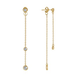 LES POULETTES JEWELS - Gold Plated Two Chains Earrings and Rhinestones