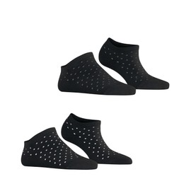 ESPRIT Women's Fine Dot Multipack W Sn Cotton Short Patterned Trainer Socks (Pack of 2), Black 3000.