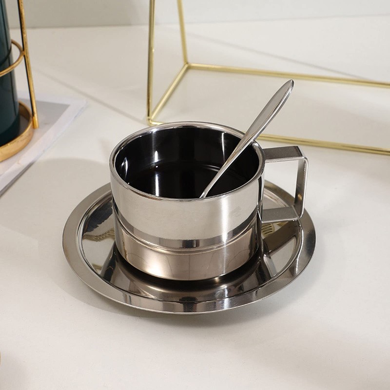 MUNEFE Stainless Steel Coffee Cup Set, Double Walled Espressos Cups,