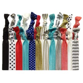 Premium No Crease Ribbon Hair Ties - No Damage Ouchless Creaseless Elastic Ponytail Holders - Hairbands Hair Styling Accessories - By Kenz Laurenz (25 Hair Ties - Premium)