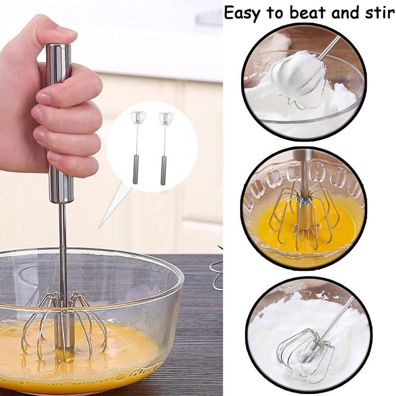 2 PCS Hand Push Whisk Egg Blender Semi Auto Rotating