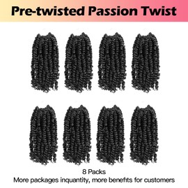 Niseyo 8 Inch Passion Twist Hair Pre-twisted 8 Packs Pre-looped Crochet Passion Twist Crochet Hair Short Braids (8Packs, 2#/Off Black)