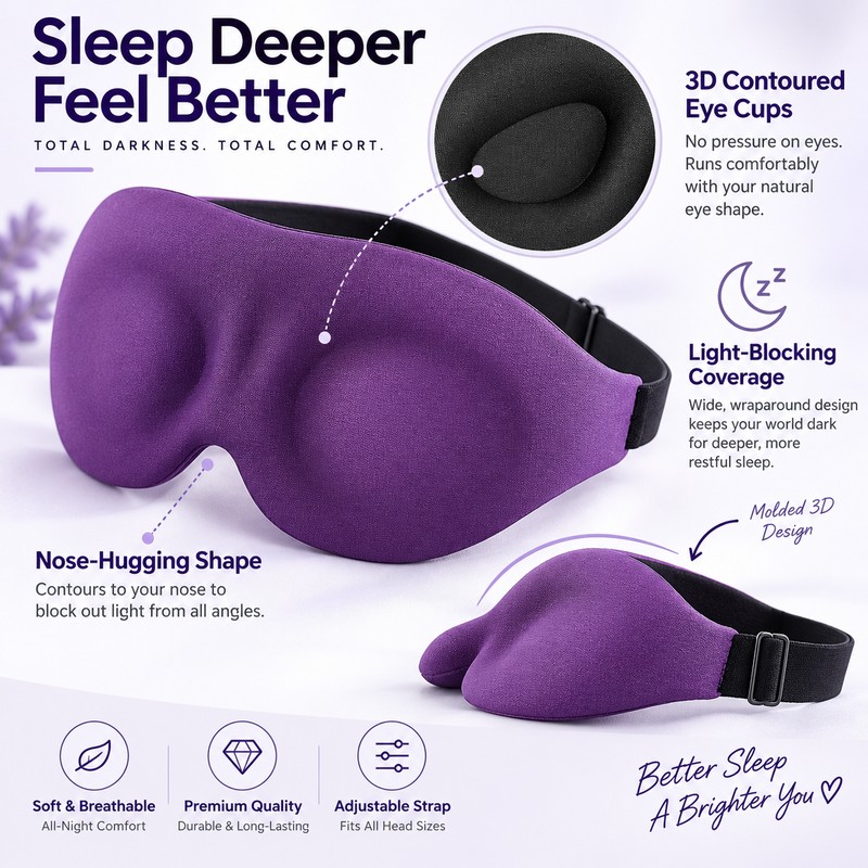3D Sleep Eye Mask for Light Blocking – Contoured Night