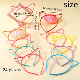 XINYUICEAN Cat Ear Headbands, 24 Pcs Hair Hoops Orejas de Gatito para Mujer y Niña Antideslizantes Tiene Elasticidad Decoración del Cabello Diademas de Plástico con Dientes Diadema con Orejas de Gato