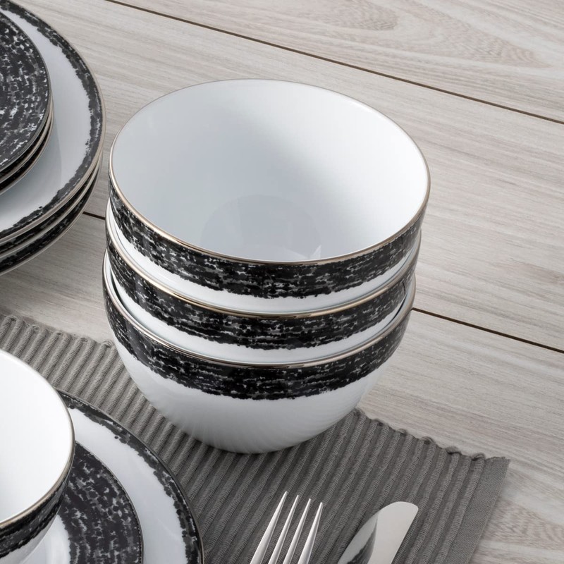 Noritake Black Rill 12-Piece Set, Service for 4 in Black/White