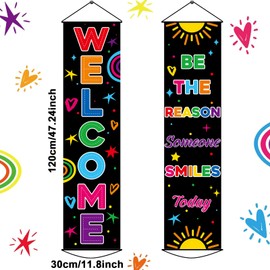 2 PCS Colorful Welcome Banner Door Decorations Back to School Banner Positive Motivational Classroom Supplies for Teachers Preschool Elementary First Day of School Office Bulletin Board Black