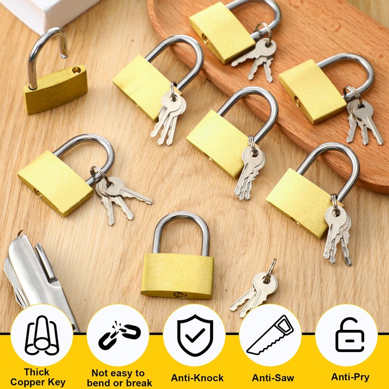 Yaocom Solid Brass Keyed Padlock, Small Padlocks Keyed Alike Yellow
