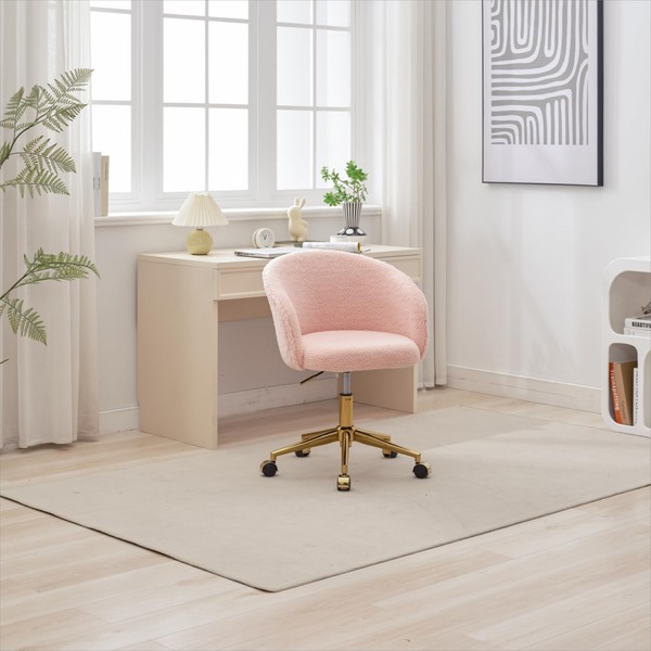 Modern Pink Wool Office Chair with Adjustable Height and Rotating