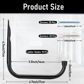 Whrsinlor Garage Storage Hooks, 10 Pack Heavy Duty Ladder Hooks, 6.7Inch/17cm Wall Mount Tool Hanger for Garden Hose, Folding Chair and Bike