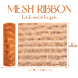 MEEDEE Orange Deco Mesh 10 Inch Deluxe Wide Foil Fall Deco Mesh Metallic Mesh Fabric Halloween Mesh Ribbon for Wreaths, Garland, Christmas Tree, Gift Wrapping, Bows Making (30 Feet)
