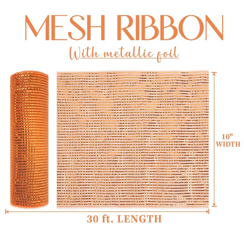 MEEDEE Orange Deco Mesh 10 Inch Deluxe Wide Foil Fall