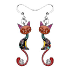 DUOWEI Enamel Cute Bow-knot Kitten Cat Earrings Charms Cat Jewelry Dangle Drop for Women Birthday Holiday Gifts (Orange)