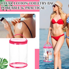 Sanwuta Clear Lotion Bag for Toiletry Sunscreen Cylinder Makeup Bag Heavy Duty Travel Organizer Pouch Waterproof Cosmetic Pouch with Handle Zipper Gift for Summer Beach Pool Airport Women(Hot Pink)