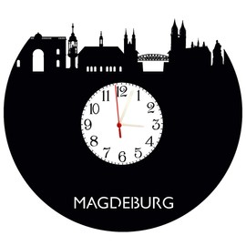 bigcopy e.K. Magdeburg Skyline Wall Clock with Dial, High-Quality Acrylic Glass Clock with Silent Quartz Movement, 3 mm Thickness