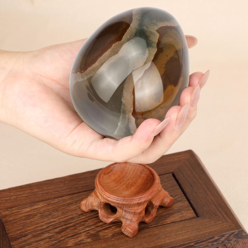 Big Stone Egg Figurine, Polished Healing Crystal 3.6inch Easter Eggs