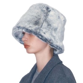 UNDERCONTROL Thick Fluffy Faux Fur Gold Label Unisex Women Winter Skull Cap Packable Travel Plaid Cozy Round Bucket Hat Korea (Black)