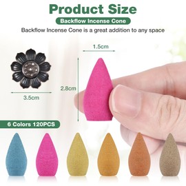 AUAUY Backflow Incense Cones, 120 PCS Fresh Incense Cones with 1 Holder, 6 Natural Scents Includes Rose, Jasmine, Ocean, Sandalwood and More, Perfect for Meditation, Yoga, Relax, Home Decor Scent