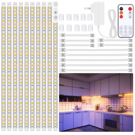 LAFULIT 10 PCS Under Cabinet Lights Kit, Stick on Lights, Flexible Led Strip Lights with Remote and Power Adapter, for Kitchen Cabinets Shelf Desk Counter Corner, 2700K Warm White, 16.4ft