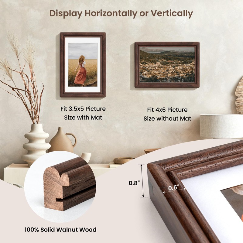 RICHFOCUS 4x6 Picture Frame, Natural Solid Walnut Wood Picture Frame