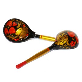 Kitchen Household Tableware Wooden Spoon Hand Painted Russian Folklore Wooden Spoon Khokhloma Strawberry on Black Set of 2