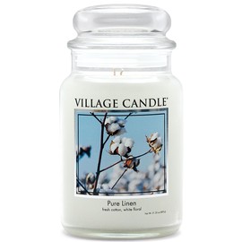 Village Candle Pure Linen Large Glass Apothecary Jar, Scented Candle, 21.25 oz., White
