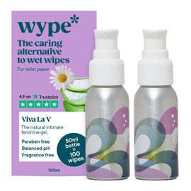 Wype | Viva La V Duo | Intimate Wipes Alternative | Toilet Roll Gel | Feminine pH Balanced, Rose & Geranium Scented | COSMOS Organic | Equivalent To 200 Wipes | 50ml x2