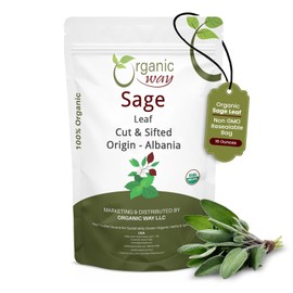 Organic Way Sage Leaf Cut & Sifted (Salvia officinalis) | Herbal Tea - European Wild-Harvest | Kosher Certified | Raw, Non GMO & Gluten Free | USDA Certified | Origin - Albania | 16 Oz (Pack of 1)