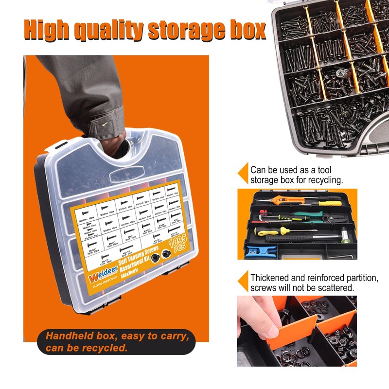 weideer 1095pcs Self Tapping Screws for Metal, #8#10 M2 M3