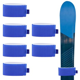 6-Pack Ski Tie Straps - Adjustable Ski Carry Bands with Non-Slip Protective Pads | for Ski/Snowboard/Pole Transport | EVA Padding & Extra-Length Design (Blue)