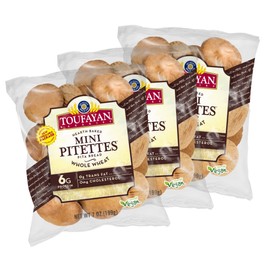 Toufayan Whole Wheat Mini Pitettes | Bite Size Pita Bread | Vegan | Kosher (3 Pack) (Whole Wheat)
