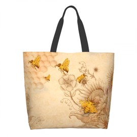 Shoulder Bag Large Reusable Eco-friendly Shopping Bags Portable Storage Handbag, Honey Bees9, One Size, Honey Bees9