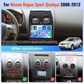 Realdio Android Car Stereo for Nissan Rogue Sport Qashqai 2008-2013 with 9 Inch Touch Screen Wireless CarPlay Android Auto Bluetooth 2GB+64GB EQ 26UI Split Screen AHD Rear Camera