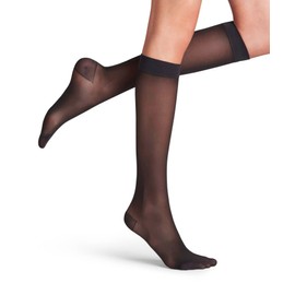 FALKE Lufthansa Travel & Comfort Women's Energize 30 Denier Knee Socks Half Opaque Compression Pressure-free Comfort Waistband Long Travel Sit Better Blood Circulation Fine Soft Material 1 Pair, Black