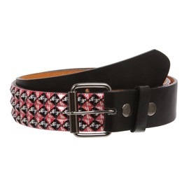 Snap On Punk Rock Star Pyramid Studded Checker Board Leather Belt, black/red/la | xl 42"-44"