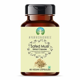 AYURVEDASHREE Safed Musli Extract 500mg - 60 Vegetarian Capsules | Chlorophytum Borivillianum | All Natural | 100% Vegan | Gluten-Free | GMP Certified.